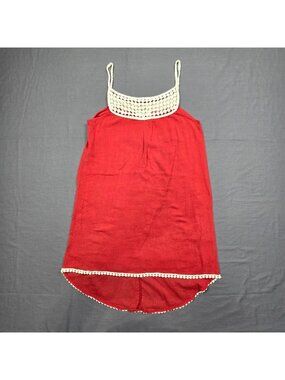 Umgee Womens Small Sleeveless Red Dress With Crochet Neck And Hem Boho